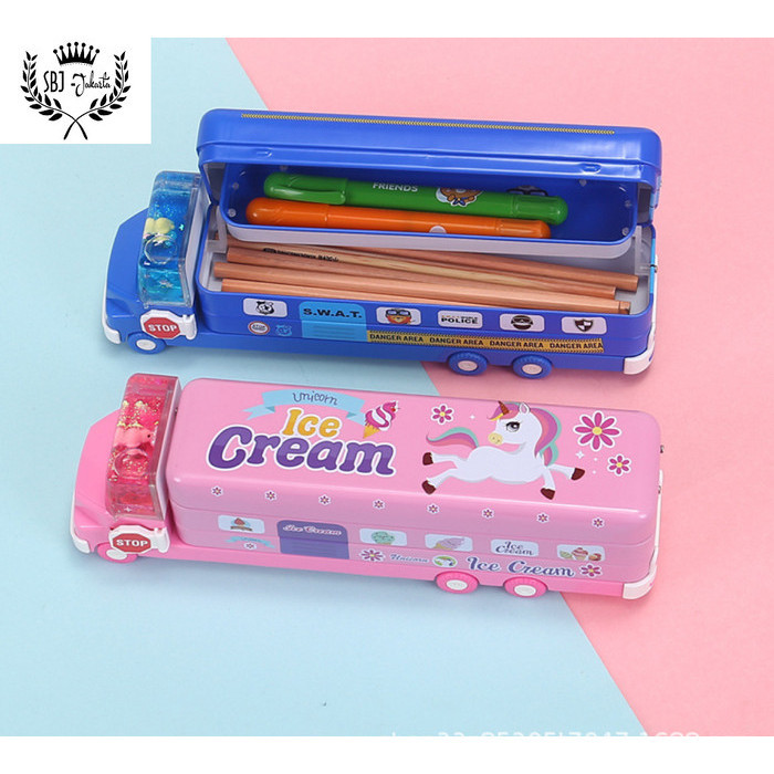 

✨NEW✨ -Tempat pensil Kotak pensil Bus Double Decker Metal Series unik lucu - Merah Muda