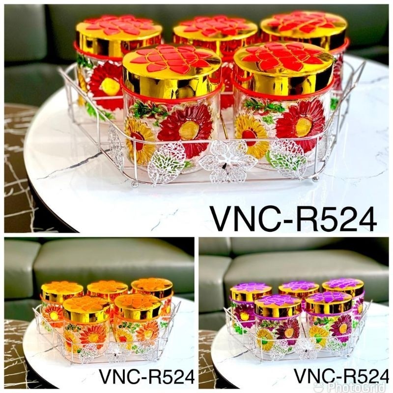 TOPLES KACA SET-5 + RAK STAINLESS MOTIF BUNGA / TOPLES LEBARAN / TOPLES KUE / TOPLES KACA// PRODUK M