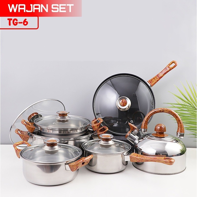Panci Set 13 Pcs Cookware Stainless TG-6, TG-7 Teko Panci Anti Karat Murah Tahan Lama Set Alat Masak