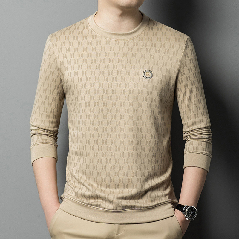 Kaus Pria Kaus Leher Bulat Fashion Branded Import Kaos Lengan Panjang Kasual