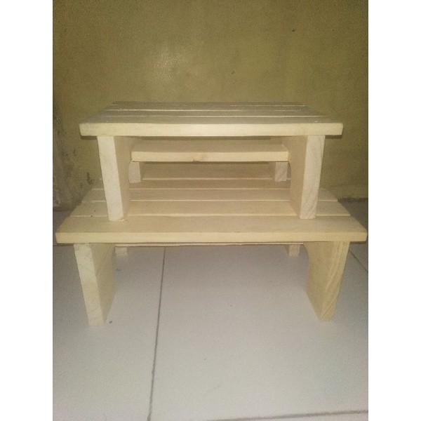 bangku jongkok kayu kecil dan besar / kursi kayu segi garis