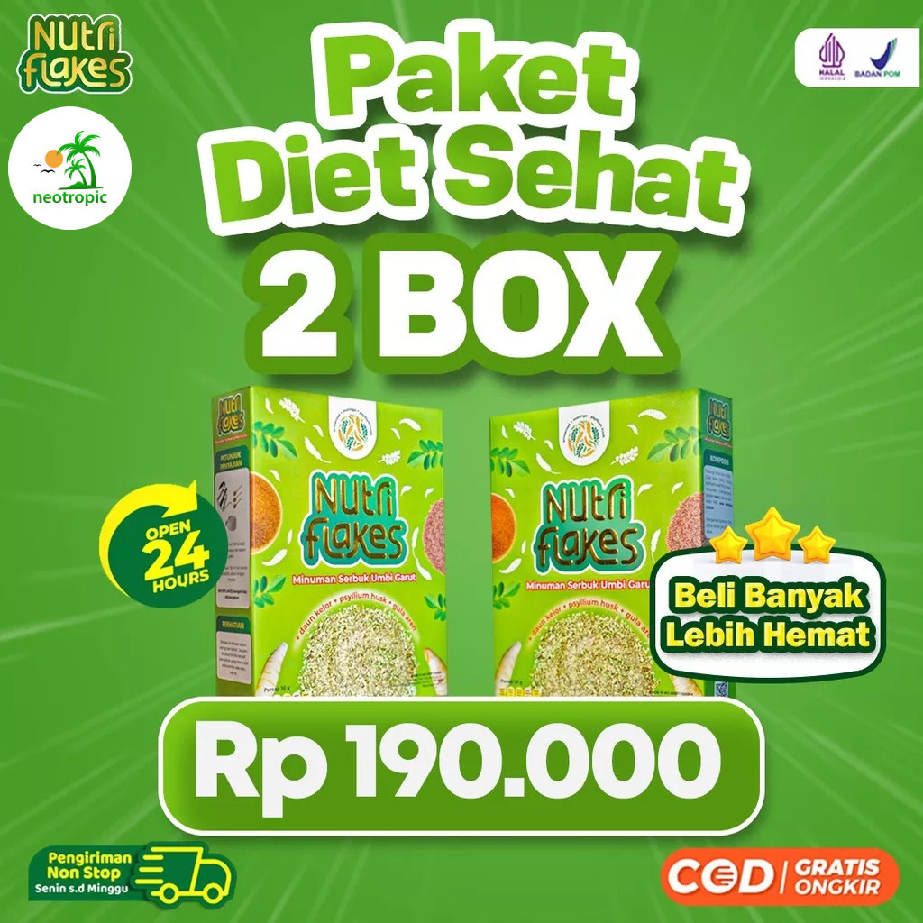 

Paket Diet Sehat 2 Box Nutriflakes - Minuman Sehat Untuk Program Diet Sehat Bantu Atasi Asam Lambung & Maag 100% Alami Umbi Garut Asli Dengan Psyilium Husk & Daun Kelor Solusi Perlancar Pencernaan Bantu Terapi Asam Lambung