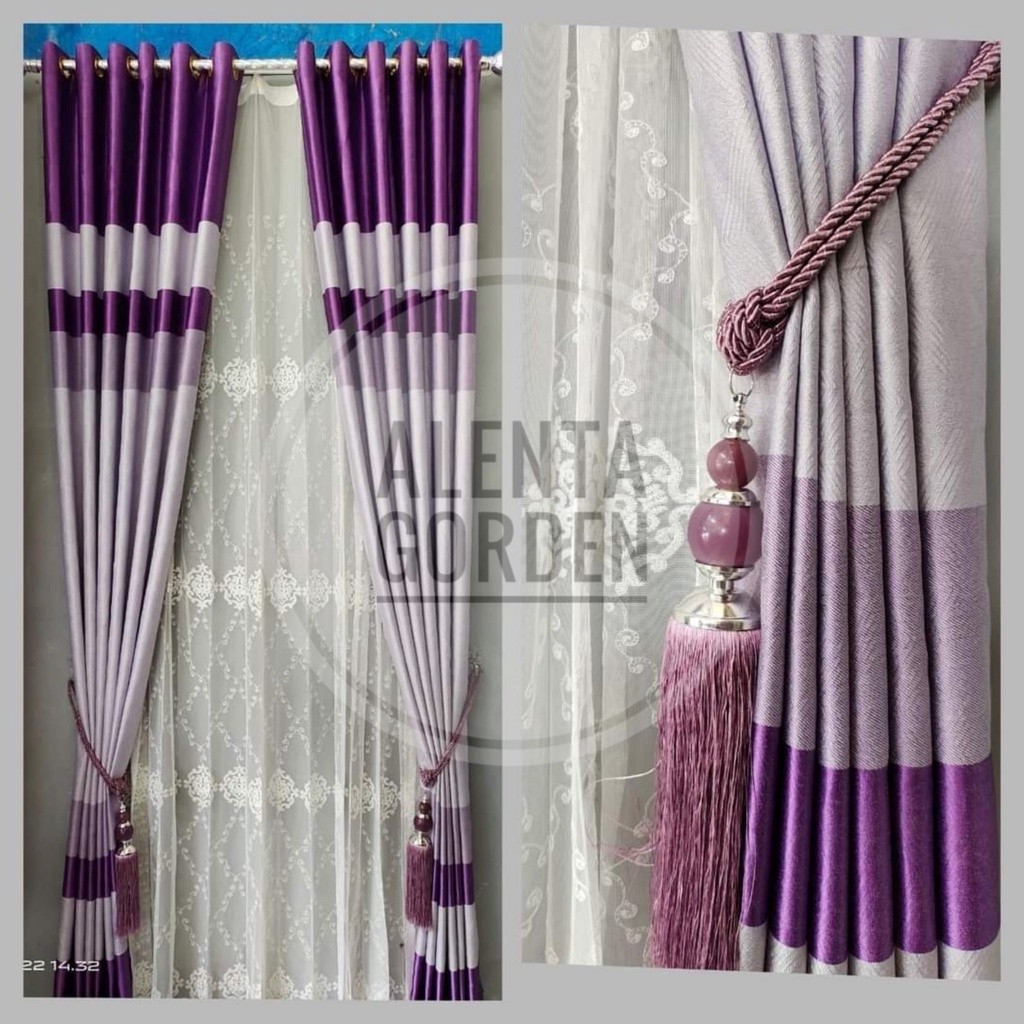 Gorden Jendela Minimalis Dan Pintu Blackout Import Warna Gold Motif Pelangi Untuk Model Smokring Rai