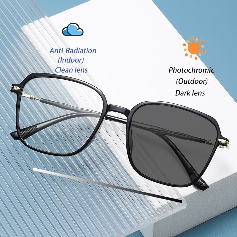 Kacamata Wanita Pria Lensa Photocromic Style Korea Bingkai Retro Petak Eyeglasses Fashion Wanita