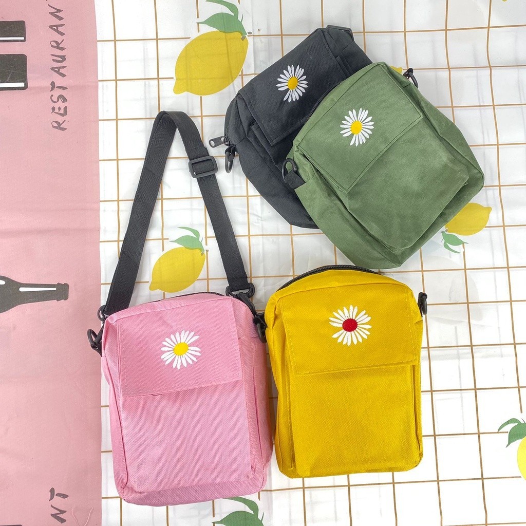 Tas Slempang Wanita Daisy Korea Sling Bag Wanita Motif Bunga Kanvas Tas Fashion Wanita Tas Bahu