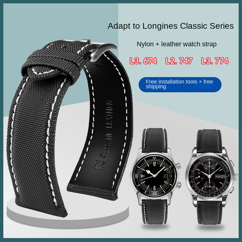 20mm 21mm 22mm For Longines Heritage Series Wristband L3.674 L3.774 L2.747 Sport Men's Nylon Leather
