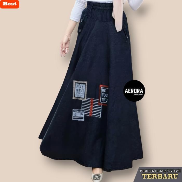 rok wanita kekinian Aerora Rok Jeans Motif Beautifull Panjang Jumbo Wanita Dewasa Kekinian Bunga Nya