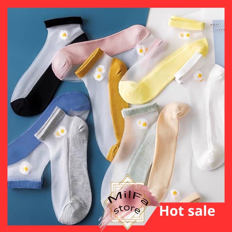 MF109 Kaos Kaki Bunga Transparan Kaos Kaki Wanita Fashion Import