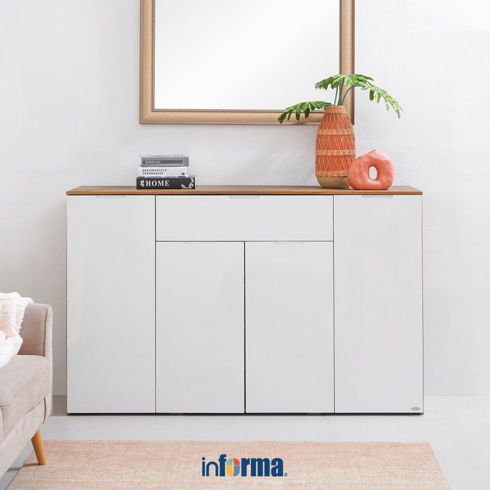 Informa Dante Kabinet 4 Pintu Dengan 1 Laci - Putih/Cokelat Lemari Kabinet Serbaguna Cabinet Penyimp