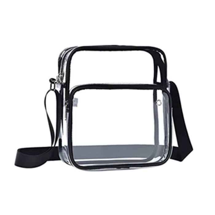 Tas selempang bening transparan PVC kasual tas Messenger bahu - Hitam