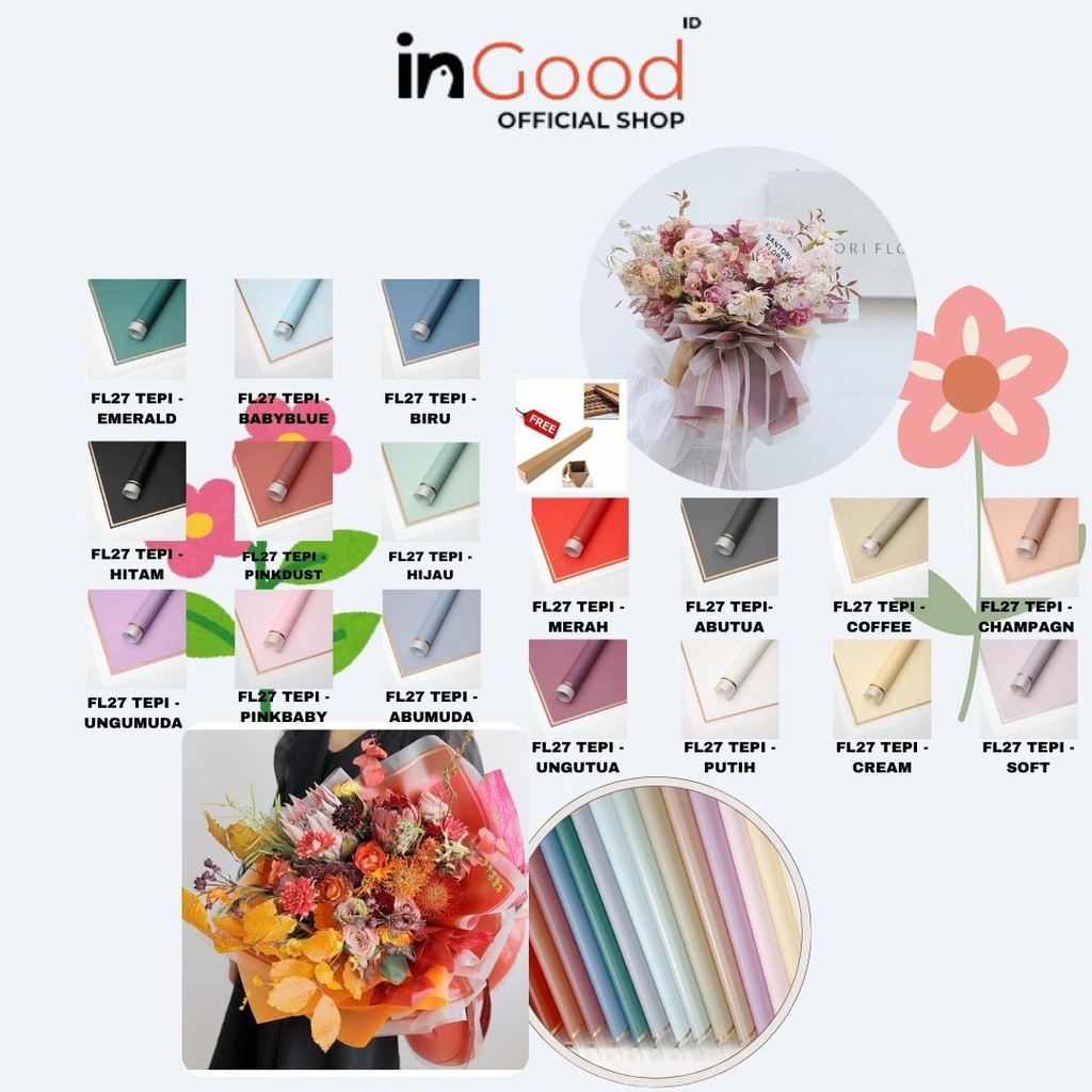 

IN GOOD - (5 LEMBAR) - FL27 TEPI Kertas Bunga Paper Buket Motif Lis Gold Pinggir Transparant Florist Cellophane Wrapping