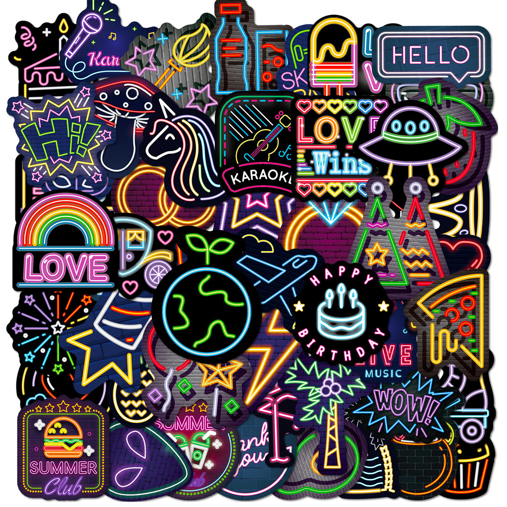 

10/25/50pcs Graffiti Night Neon Light Stickers for DIY Suitcase Water Bottle Phone Guitar Laptop Car Motorcycle Skateboard