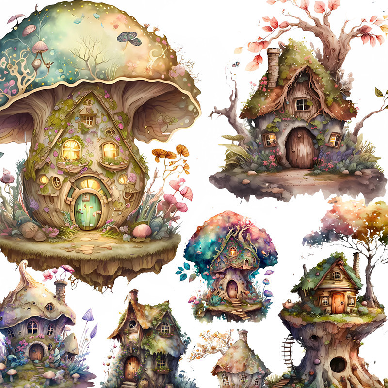 

12Pcs/Pack Elf Mushroom House Sticker DIY Craft Scrapbooking Album Junk Journal Decorative Stickers
