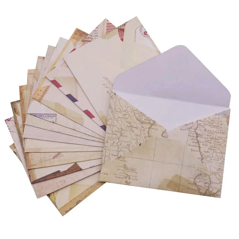 

12 Pcs 96*72mm Vintage Small Mini Kraft Paper Window Envelopes Wedding Invitation Envelope Gift Envelope Card Message Package