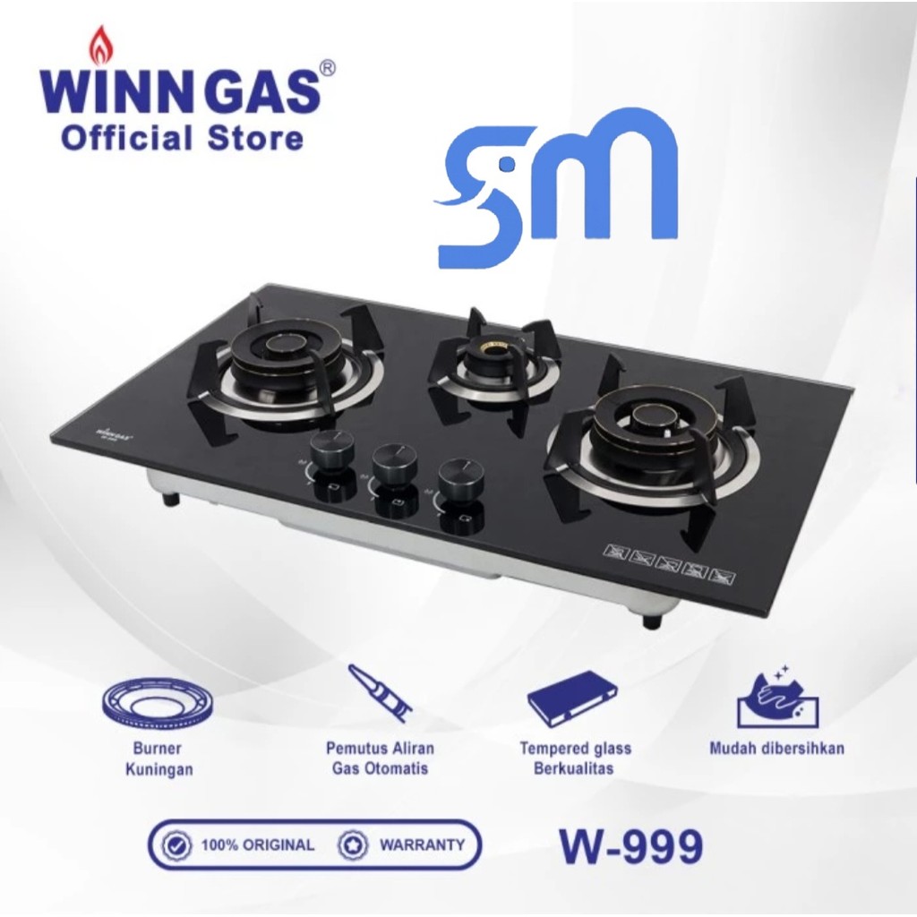 Kompor Gas Tanam Winn Gas W-999 3 tungku Kaca Winngas W999