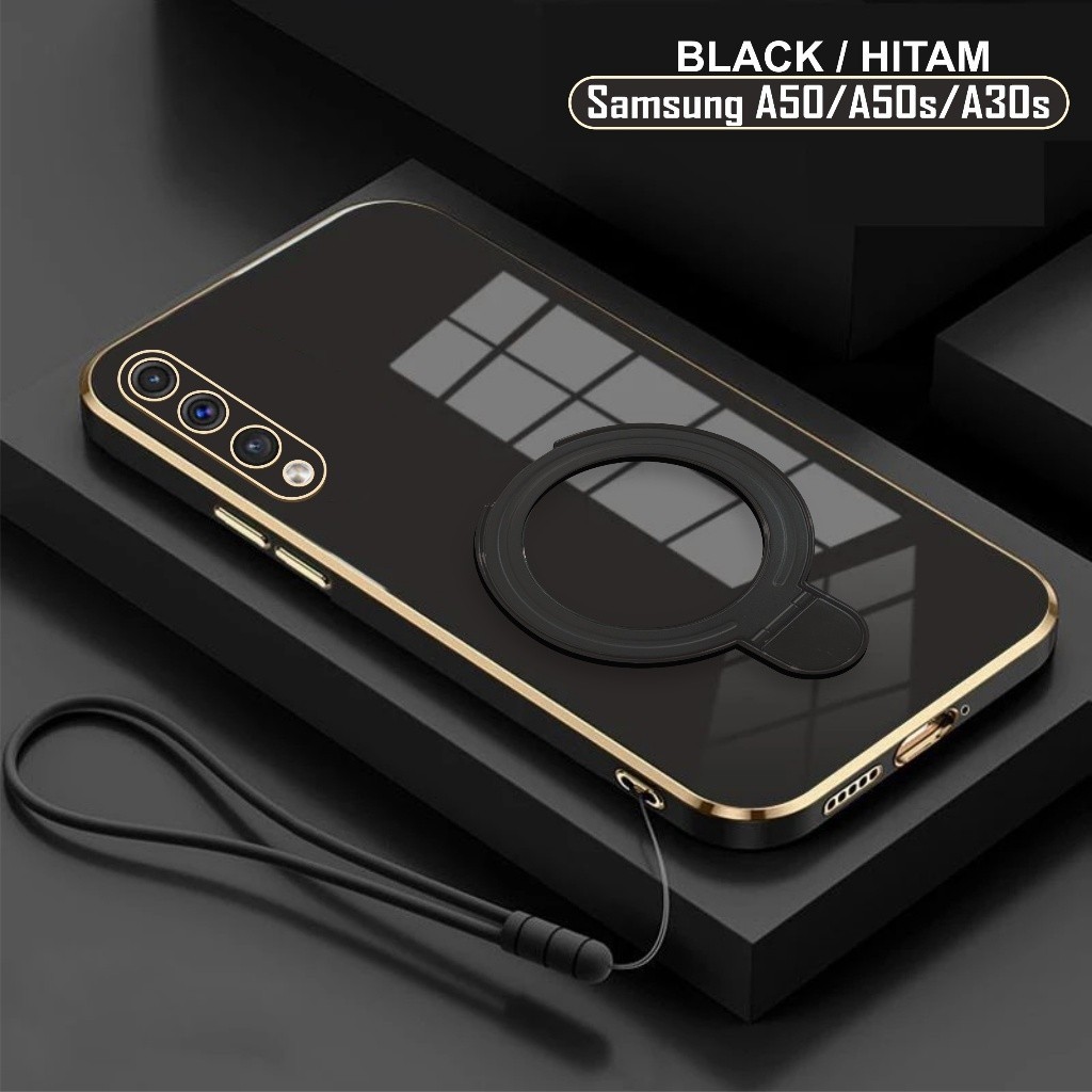 Casing Samsung A50 A50s A30s Soft Case Ring Plating Dudukan Magsef Free Tali Gantung Lembut