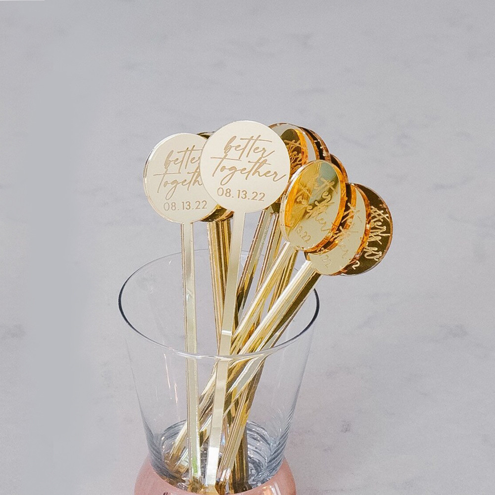 

50pcs Personalised Round Drink Stirrers Wedding Decorations Bachelorette Party Cocktail Stirrer Baby Shower Swizzle Decorations