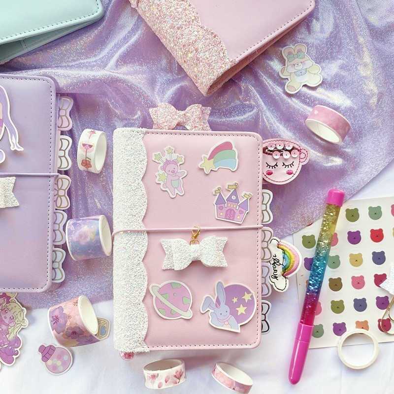 

Macaron Cute Sequin Girl Diary Notebook Loose-leaf Korean Stationery Supplies A6 Creative Planner Notebook Kawai