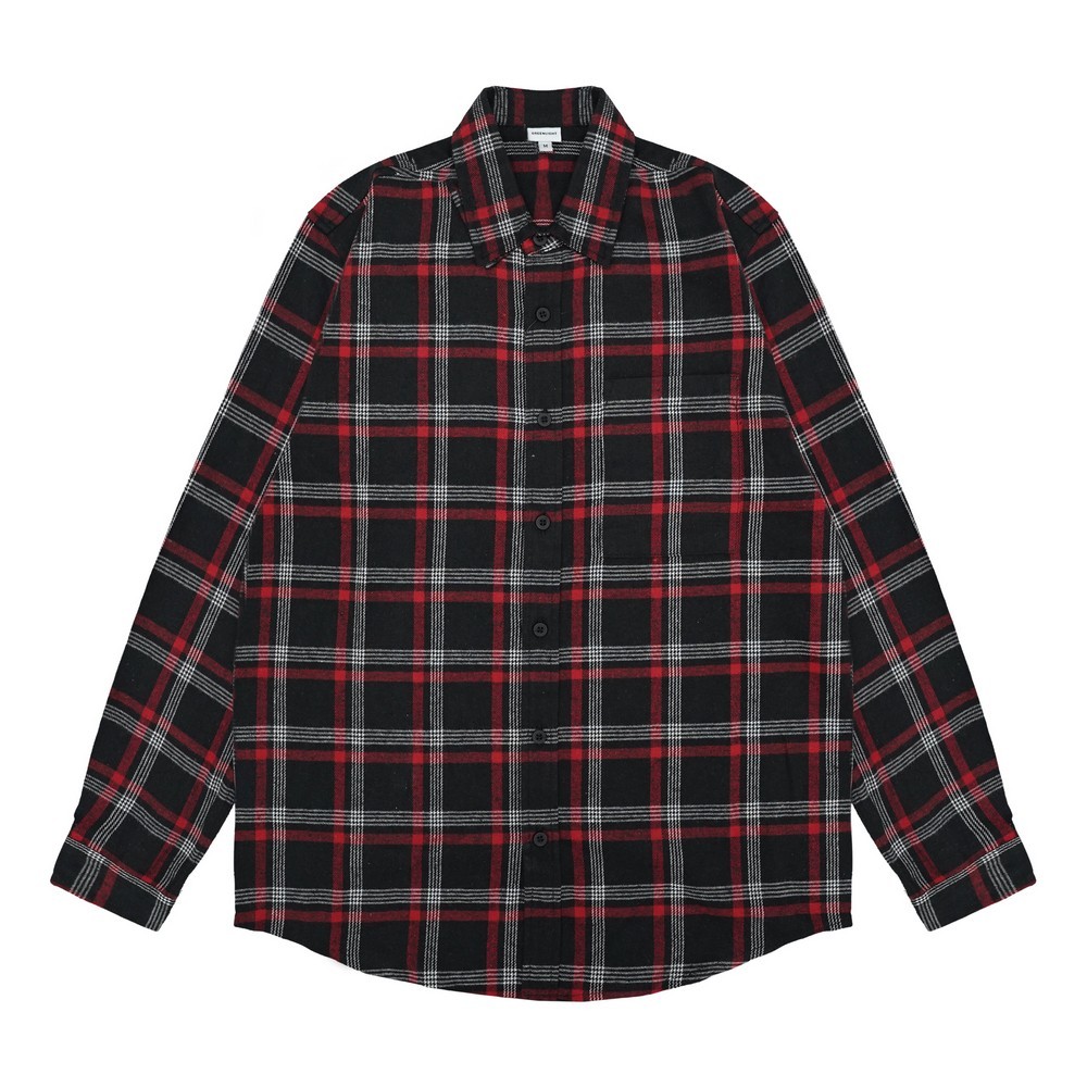 TERBARU Greenlight Kemeja Kotak-Kotak Pria Flanel Plaid Lengan Panjang Regular Fit Carre OL-C010225