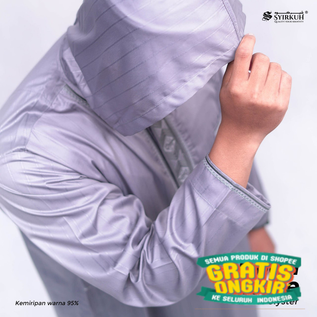 Jubah Pria Premium Dewasa Hoodie Polyster Gamis Lengan Panjang │JUBAH NABIL SYIRKUH/ Hijau sage lumu