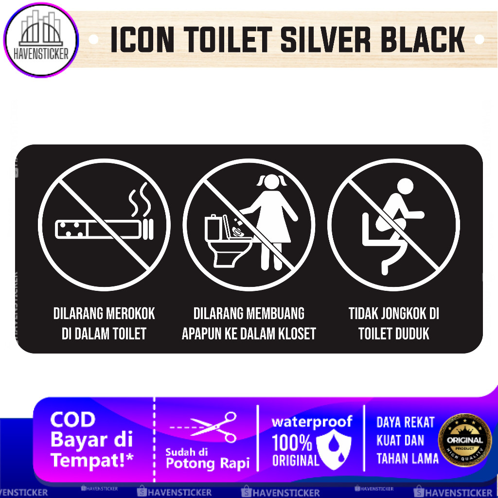 

Stiker Anti Air Jagalah Kebersihan Dan Kenyamanan Toilet Silver Black Laminas Glossy