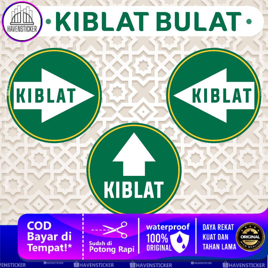 

Stiker Petunjuk Arah Kiblat Lingkaran Laminasi Glossy
