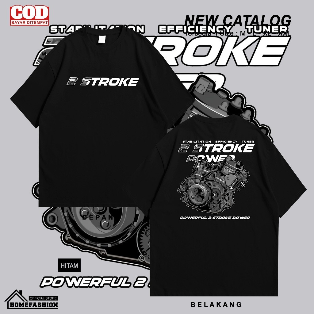 Kaos "2 STROKE POWER" Automotive Racing Two Tak Baju Distro Motor Herex 2 Tak 2Stroke CB GL MP Tiger