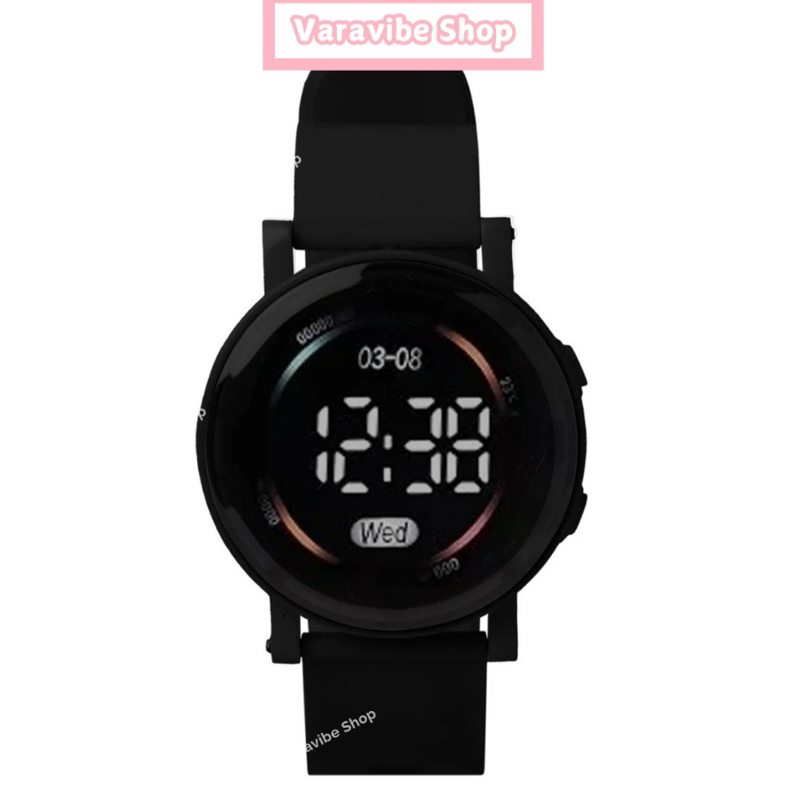 Varavibe Jam Tangan Pria Wanita Digital Watch Jam Tangan LED Digital Pria Wanita Rubber Hitam