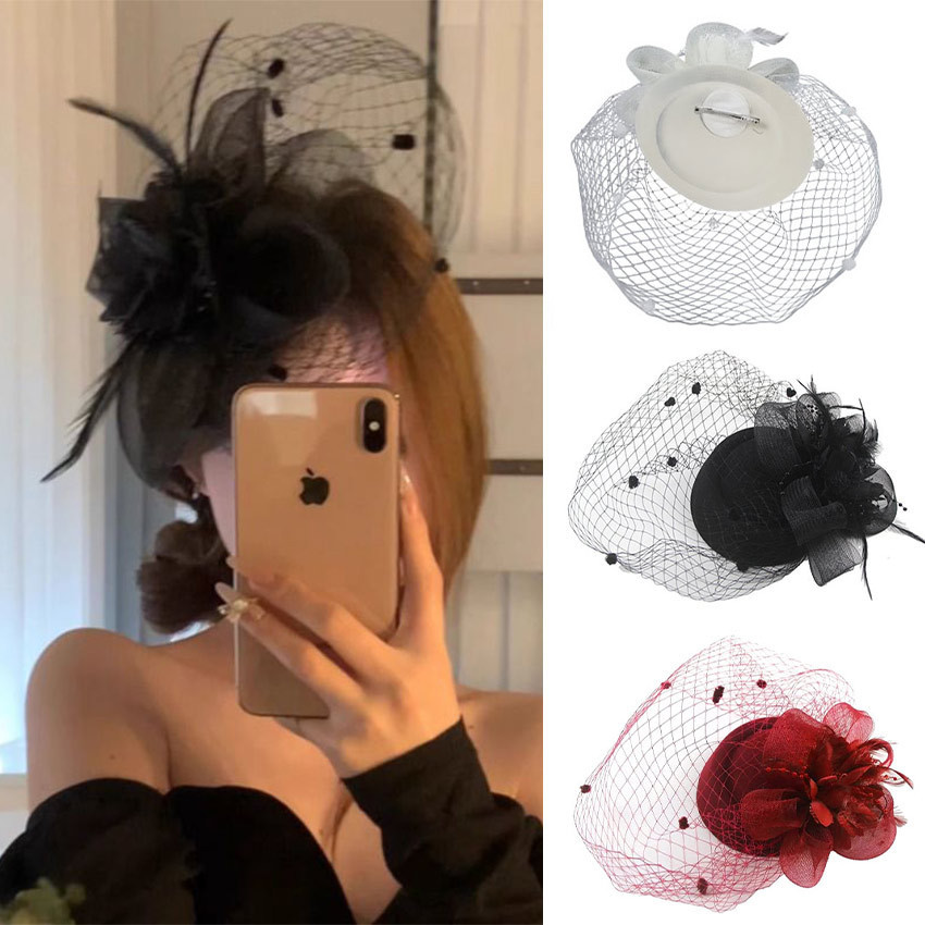 Topi Fascinator Jepit Topi Hiasan Rambut Jaring Topi Aksesoris Rambut Pramugari Fascinator Hat