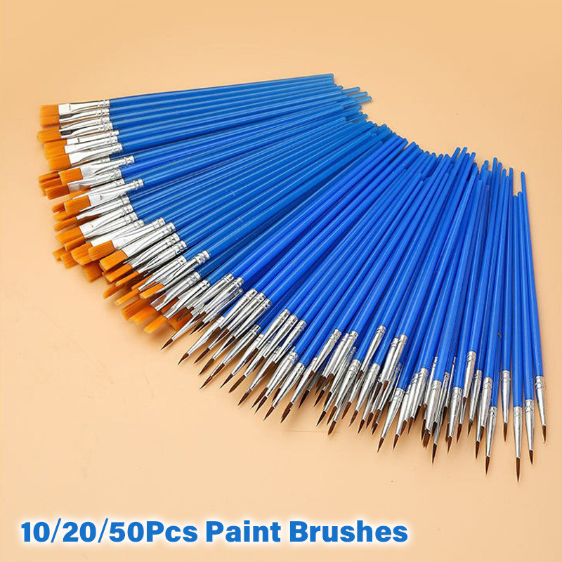 

50/10Pcs Paint Brushes Set Art Round Flat Hair Brush Pen For Oil Acrylic Watercolor Drawing Writing Art Supplies Painting Tools