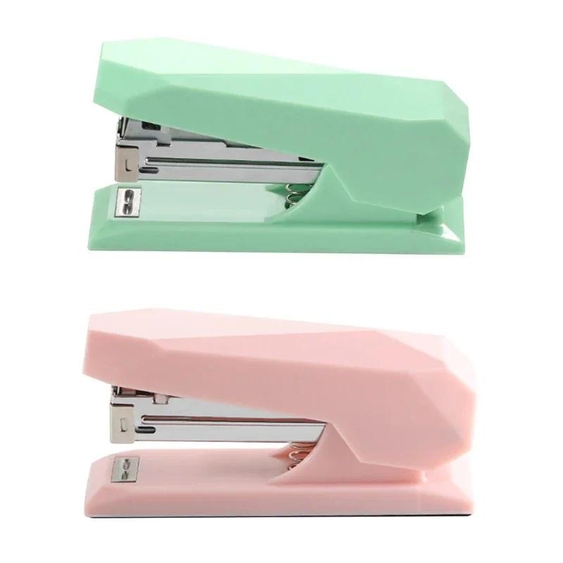 

Notebook Stapler Diamond Shape Office Cute Scrap Book Stapler Desktop Stainless Book Sewer Cute Pink Cover Non-Slip Dropship