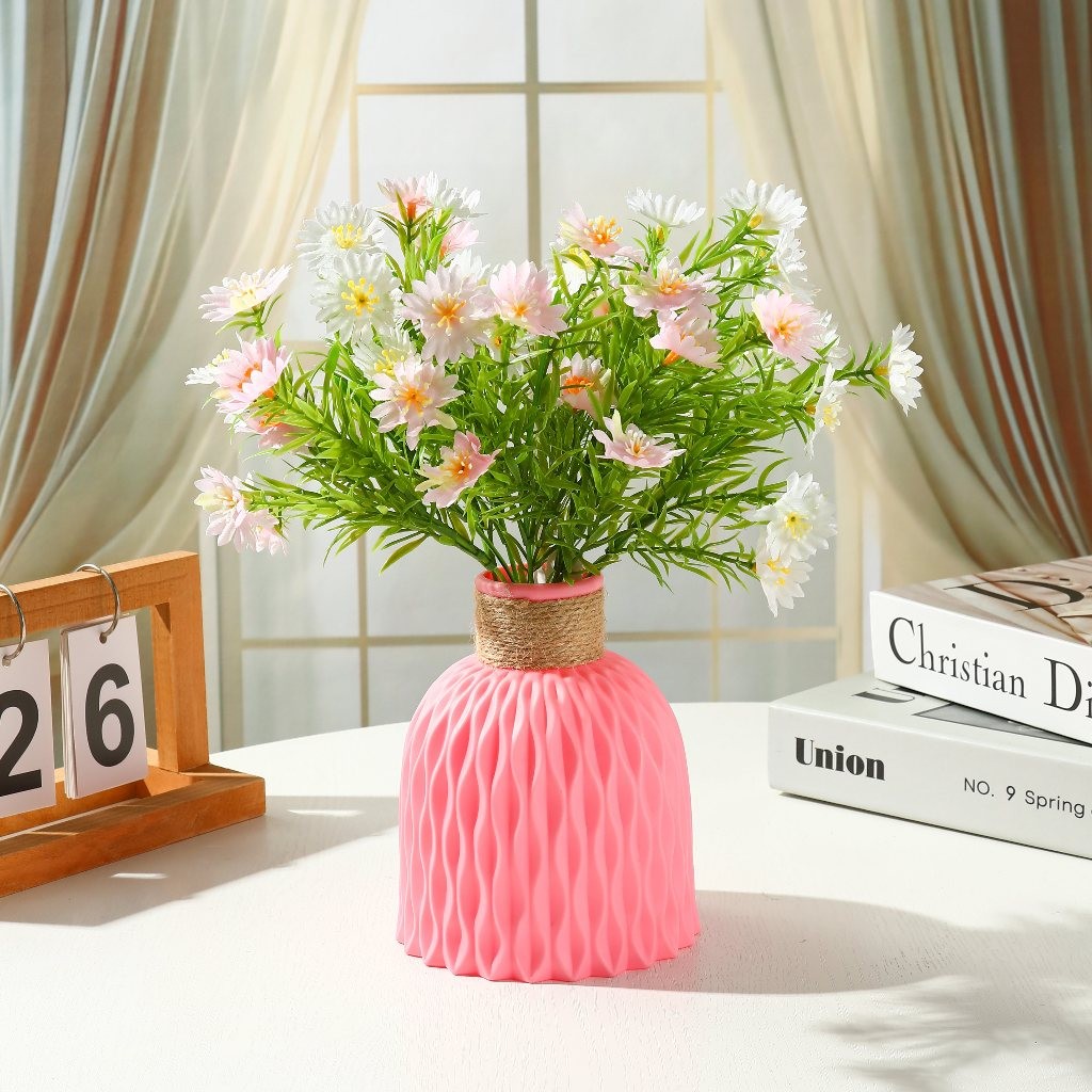 Set Bunga Plastik dan Vas Bunga Hias Plastik Kamar Kado Ulang Tahun Cewek Hiasan Meja Aesthetic