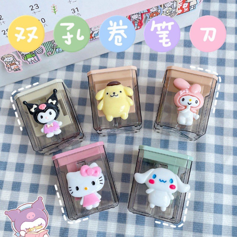 

Sanrio Kawaii Kuromi Child Pencil Sharpener Double Hole Roll Pen Small Portable Manual Pencil Sharpener Stationery Wholesale