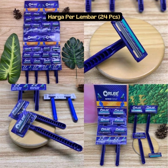 Alat Pisau Cukur Cukuran Kumis Jenggot Bulu 2 / 3 / 4  Mata Pisau Stainless Steel Anti Karat Selip Grip Gagang Anti Slip Razor Shaver Dengan Strip Sabun Pelicin Disposable Garuk Orlee Xavier 3 Shaving Biru OR-113XV Biru Kuning