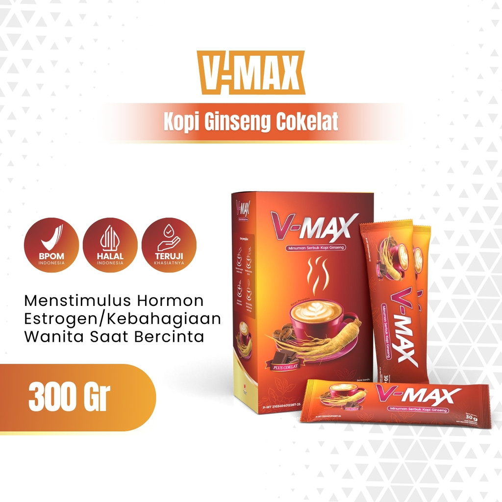 

V-MAX Kopi Ginseng Rasa Cokelat @300 Gram - Coffee Vmax Original (Privasi Pengiriman Aman)