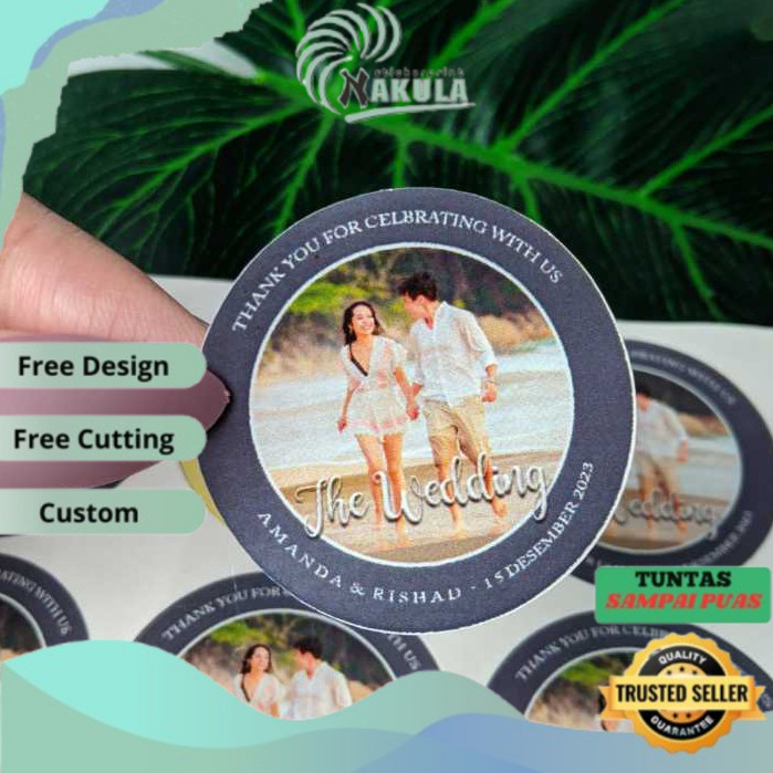 

NKL 9-15 Print Sticker Wedding Souvenir Stiker Bulat Chromo Custom Ucapan Nikah Free Desain