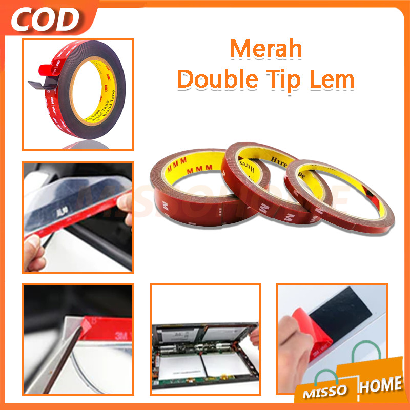 Merah Double Tip Lem / Double Tape Merah / 3M Double Tape / Double Tape Tanpa Jejak Tahan Air / Mult