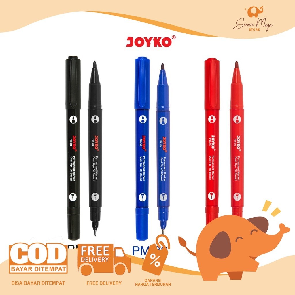 

Joyko Spidol Permanent Marker PM 31~33 / Spidol Permanen Dual Tip Murah Berkualitas