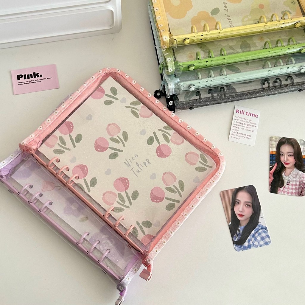 

A5 Korean INS Transparent PVC Soft Shell Loose-Leaf Small Daisy zipper Bag Edge Hand Ledger Album Student Diary Stationery
