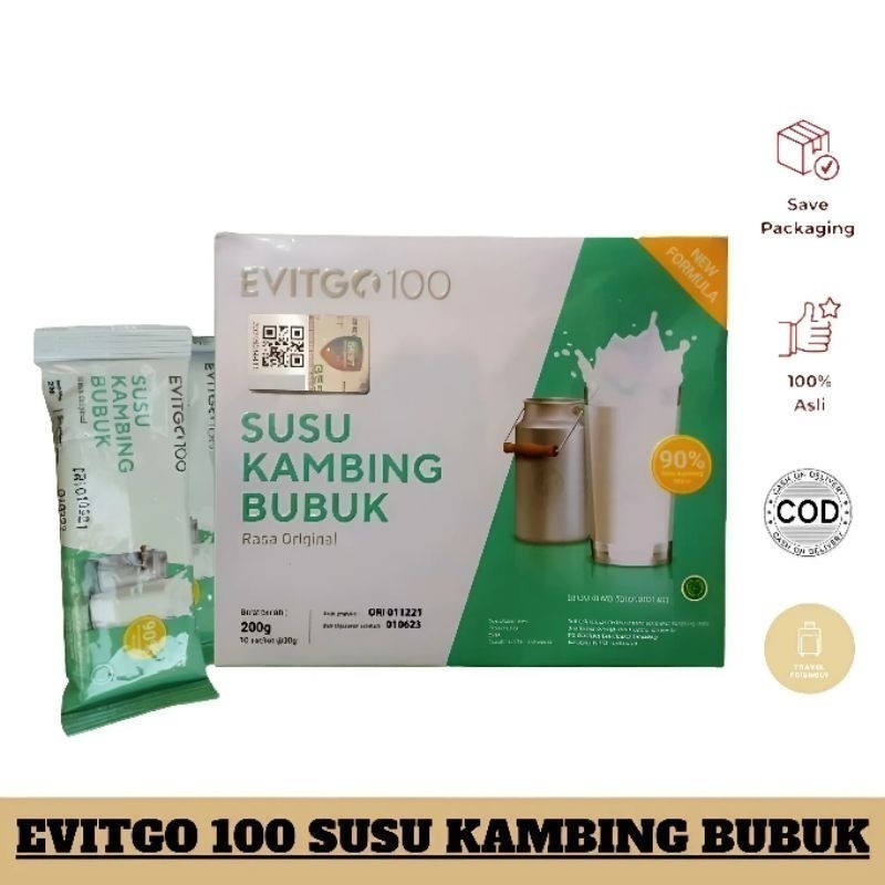 

Evitgo 100 susu kambing 100% original bpom 1 box isi 10 sachet.