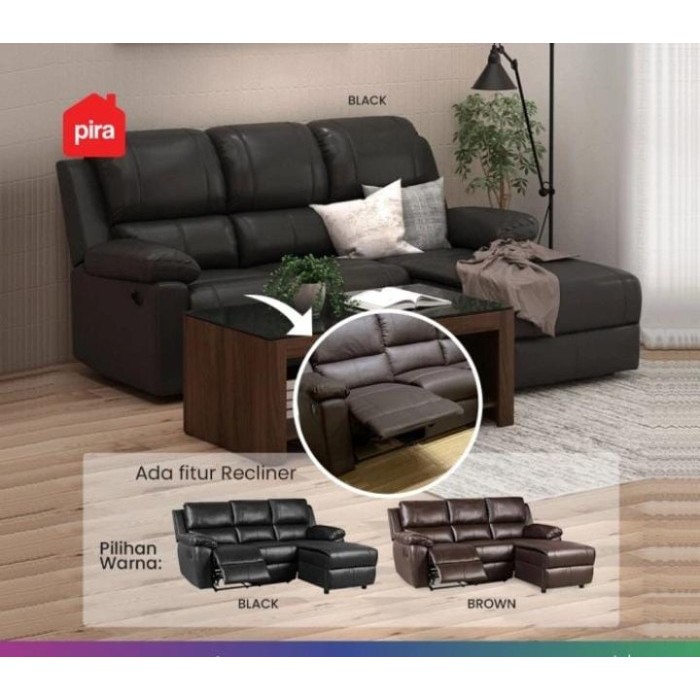PIRA - LIVERPOOL RECLINER L 3s Sofa Bed - BLACK
