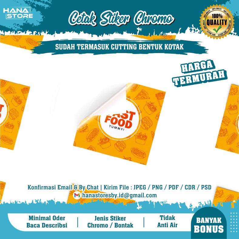 

Cetak Stiker Chromo Kotak Persegi Laminasi Tahan Air / Stiker Label Nama / Label Makanan Toples Kemasan Botol Minuman Custom Chromo