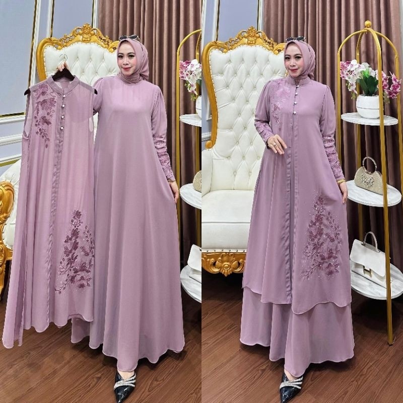 Zifa Fashion || Cod || Nilam Dres Outer 2 in 1 || Gamis Cruty Bordir Terbaru Siap Kirim || Gamis Set