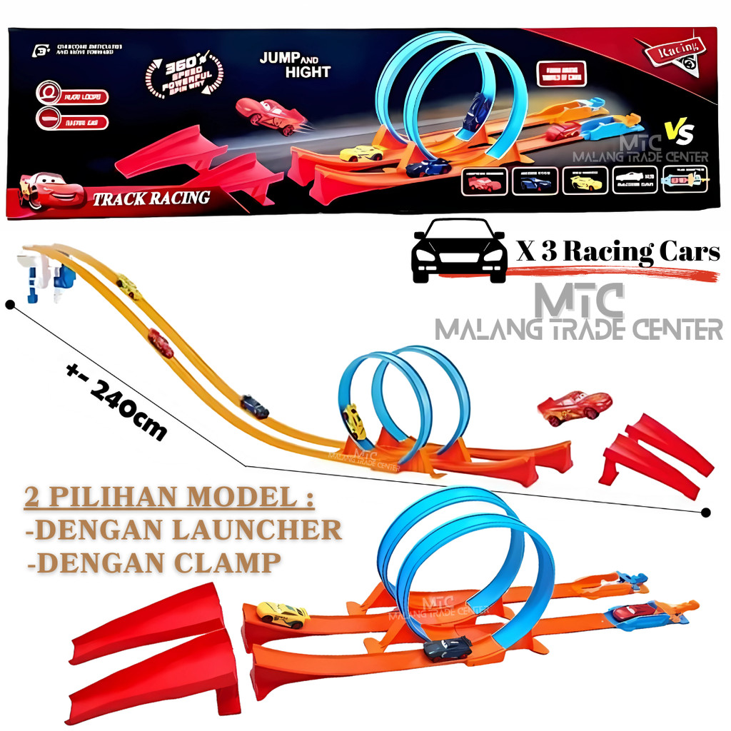 Track Racing Cars McQueen Mainan Anak Mobil Balap Seluncuran 3 Jalur Launcher Lintasan Bisa untuk Ho