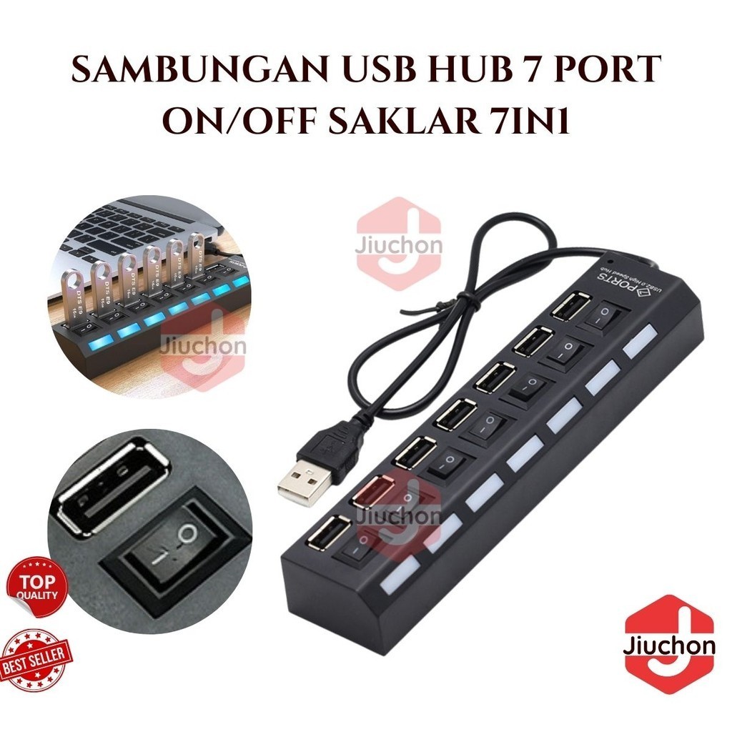 JIUCHON SAMBUNGAN USB HUB 7 PORT ON/0FF SAKLAR 7IN1 KABEL USB EXTENSION 7 PORT