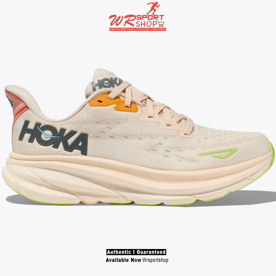 Sepatu Lari Wanita Hoka Clifton 9 Wide - Vanilla / Astral ORIGINAL