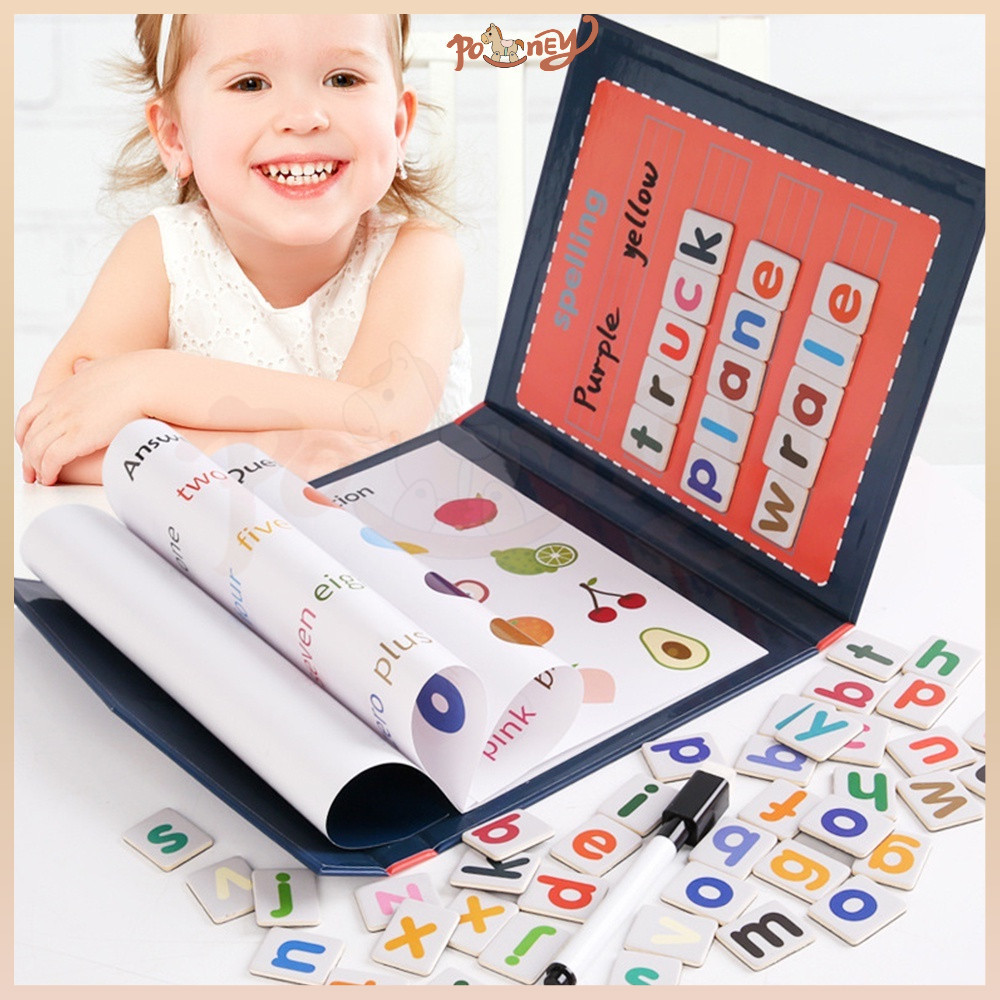 Poney Spelling game book buku Scrabble magnet Puzzle kayu Mainan Edukasi