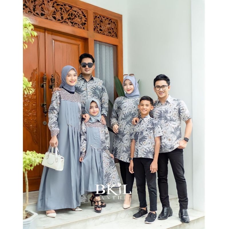 Batik Couple Keluarga Gamis Batik Kombinasi Modern Kemeja Pria Lengan Panjang Gamis Terbaru Termurah