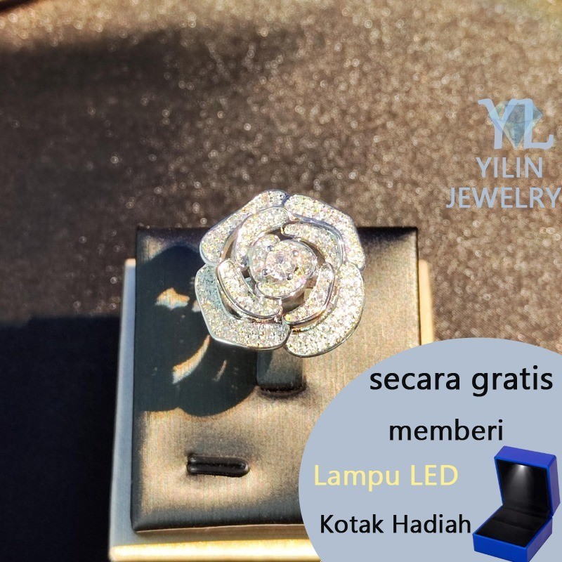 Pt950 Camellia Cincin Mawar Berongga Mewah Ringan Platinum