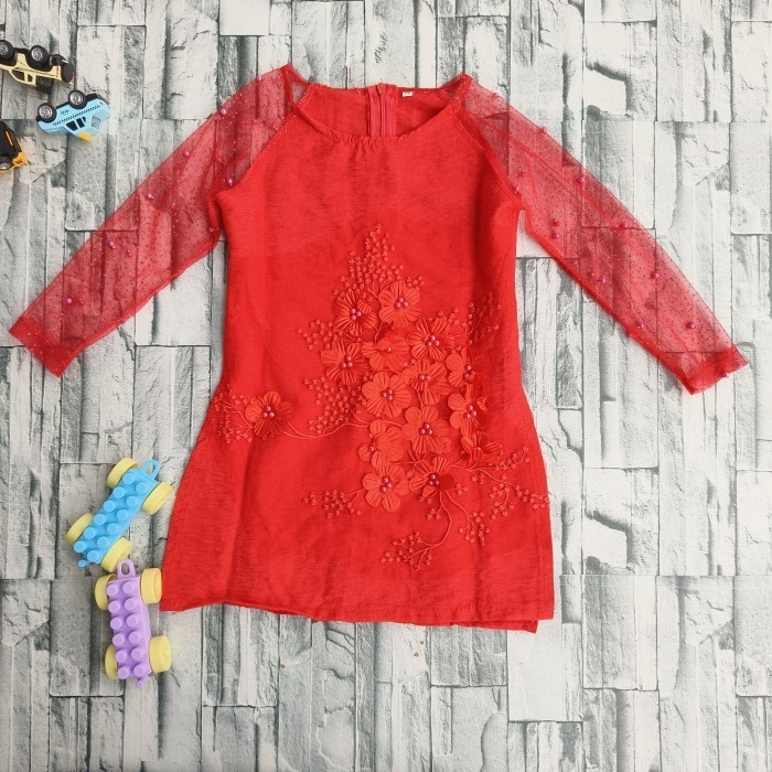 Gaun pesta anak merah usia 3-4 th - kebaya anak -